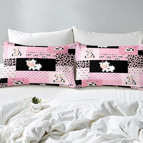 Miniatura 5 de Juego de ropa de cama de vaca lechera de dibujos animados, funda de edredón con estampado de vaca rosa femenina para niños y niñas, funda de edredón