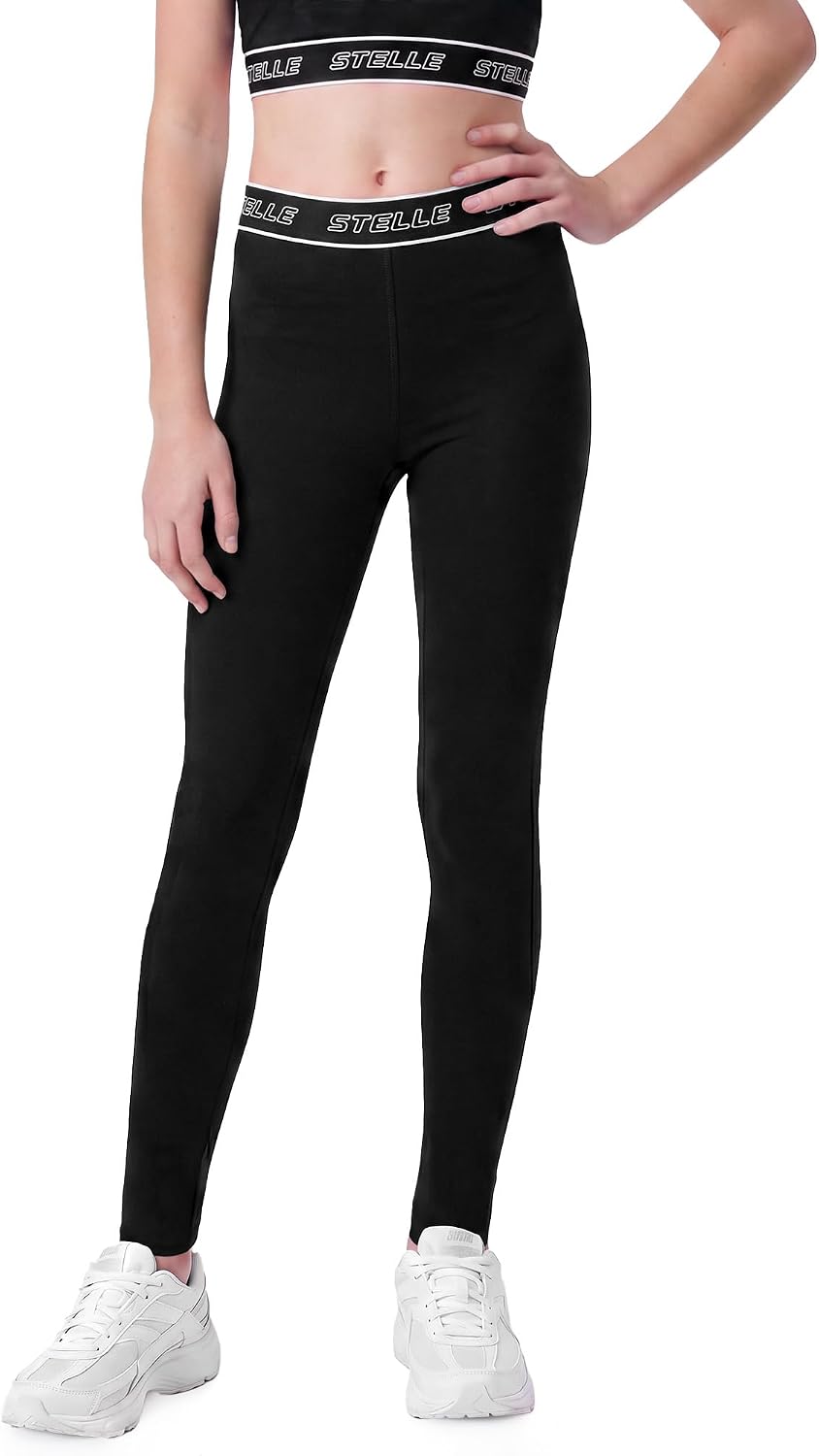 Stelle Girls Athletic Leggings Kids Dance Yoga Pants for Sports Casual Wear | Soft 4-Way Stretch,Logo Waistband,Moisture-Wicking Comfort,Non-See-Through for Yoga,Dance,Sports Everyday Wear