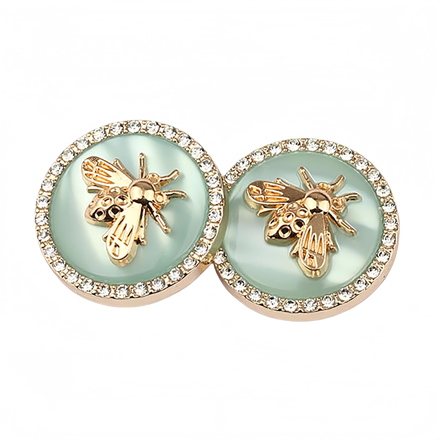 5 Pcs Metal Rhinestone Honey Bee Botton Round Shape Button for Sewing DIY Crafts Jewelry Making (Golden Blue, 23mm)