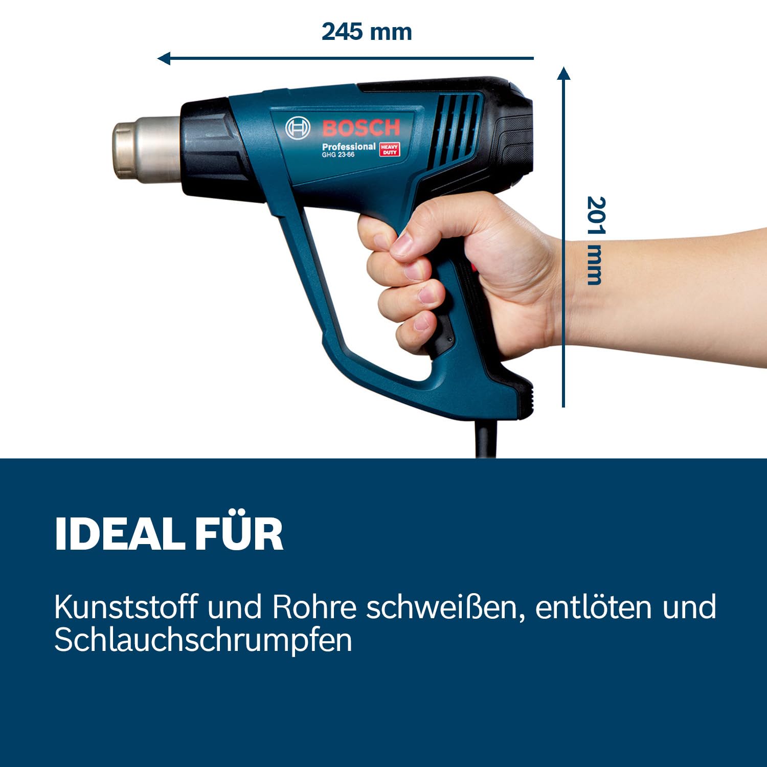 Bosch Professional Heißluftgebläse GHG 23-66 (bis zu 650 °C, 4 anpassbare Programme, inkl. Düsen, Wärmeschrumpfschlauch-Set, L-BOXX)