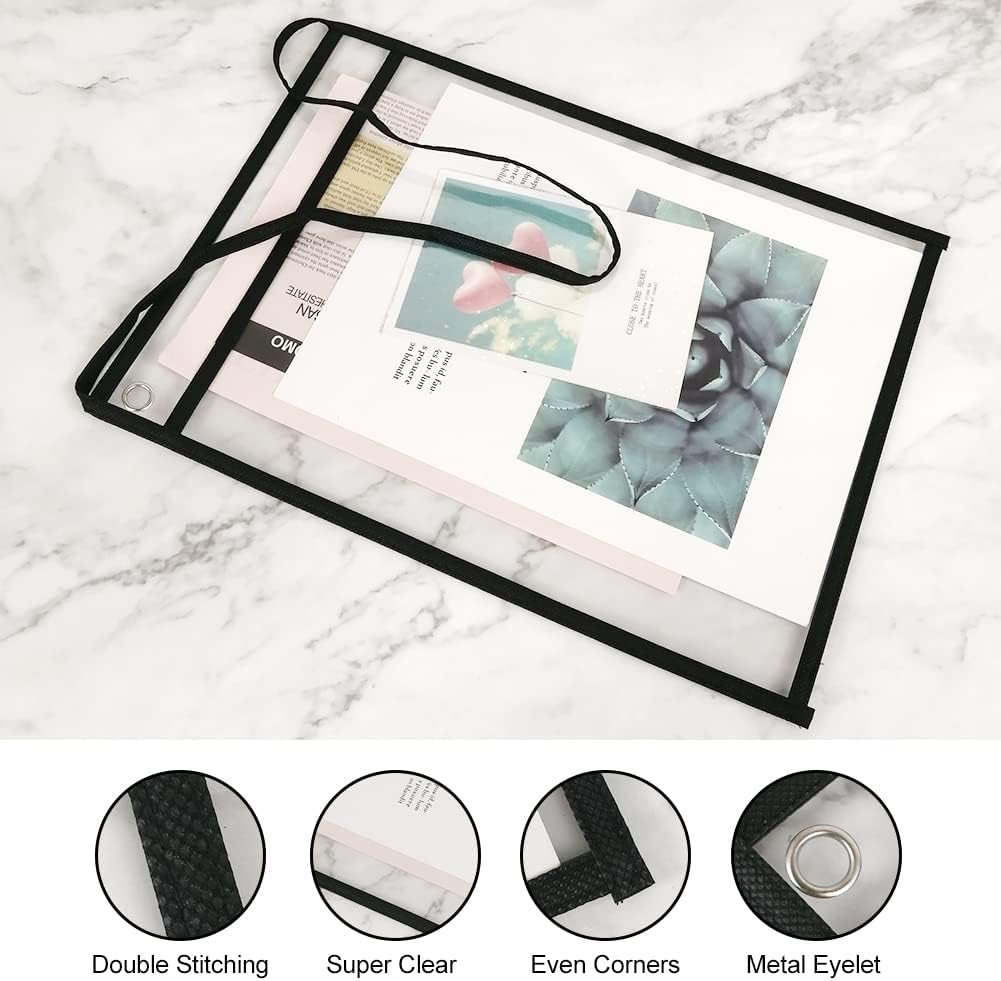 20 Pack Shop Ticket Holders with Hanging Strap, 9 x 12 Inches - Hanging Sleeve Job Ticket Holders，Reusable Clear Plastic Sleeves for Paper Folders Document Paperwork，Both Sides Clear