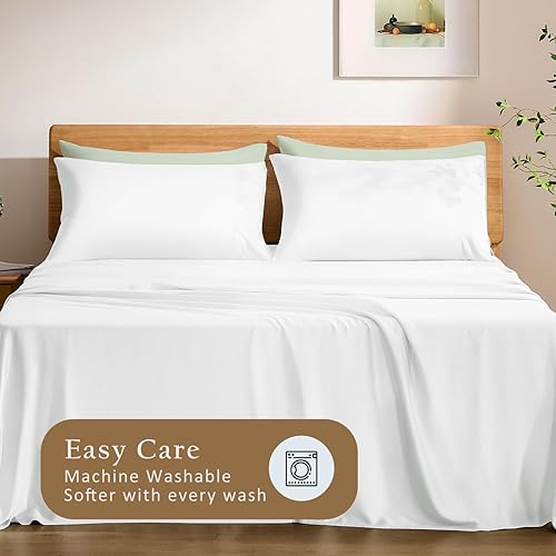 Miniatura 6 de TOSMO Juego de 2 fundas de almohada de lujo, viscosa refrescante derivada de bambú, Oeko-TEX, fundas de almohada suaves y sedosas transpirables con