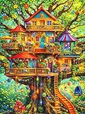 Teemosreal Treehouse Puzzles for Adults 1000 Pieces, Colorful Fantasy Tree House Jigsaw Puzzle, Challenging Puzzle Game with Poster, Matte Finish, Interlock Perfectly Frameable Home Decor Gift