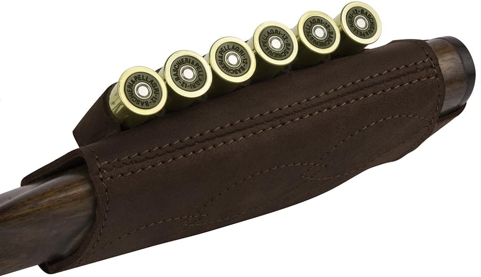BRONZEDOG Adjustable Leather Buttstock Cartridge Ammo Holder for Rifles 12 16 Gauge or .30-30 .308 Caliber Hunting Ammo Pouch Bag Stock Right Handed Shotgun Shell Holder : Sports & Outdoors