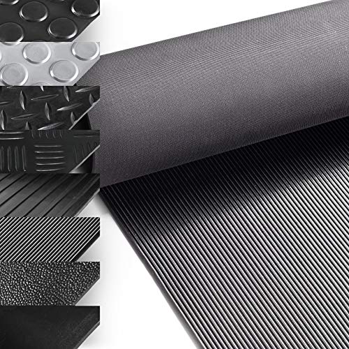 Preisvergleich Produktbild ANRO Gummimatte Schutzmatte Meterware Bodenmatte Feinriefen Gummiläufer 100cm Breit 3mm stark Schwarz 100 x 100cm