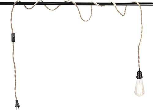 Miniatura 4 de Kit de luz colgante con interruptor enchufable, cable de lámpara vintage con cuerda de cáñamo trenzada, certificación UL, extensión E26 de 9.8 pies,