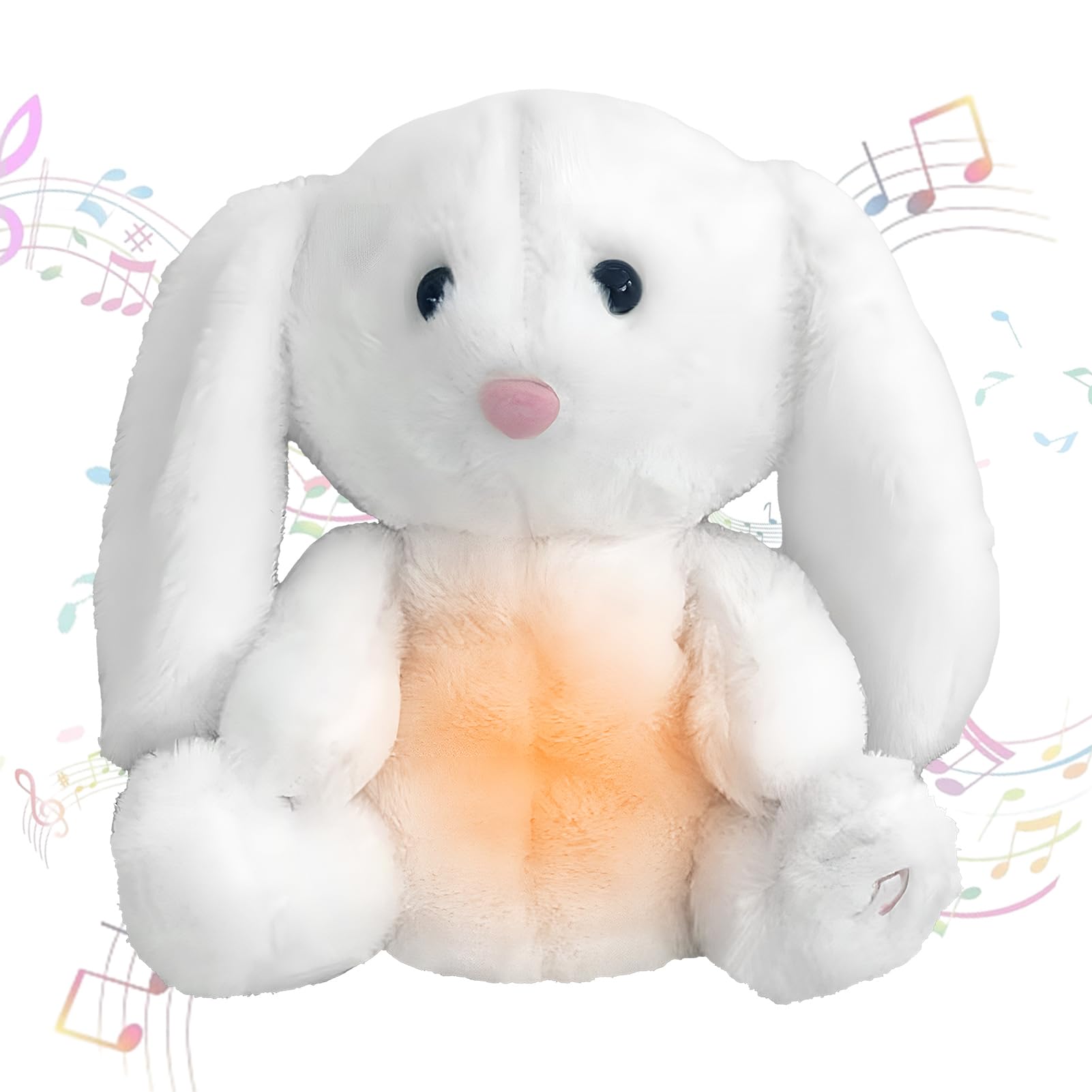 Ficlwigkis Anxiety Breathing Teddy Bunny,Soothing Breathing Rabbit,Anxiety Bear Anxiety Relief for Adults Kids Bunny with Calming Music & Soft Lights,Anxiety Plush Anxiety Relief Bunny (White)