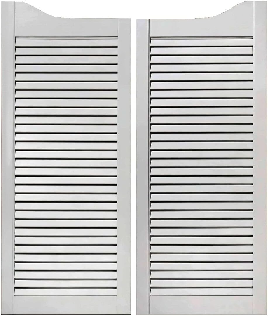 Set of 2 Swinging Doors - Divider Western Saloon Doors - Interior Solid Wood Louvre Slatted Doors - White/Natural - Size H: 1000mm / W: 800mm (2X 400mm)