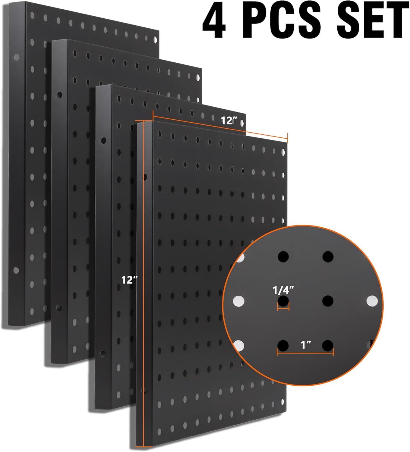 4PCS Heavy Duty Metal Pegboard Panels, 12x12 Inch Pegboard Wall Organizer for More Storage Space