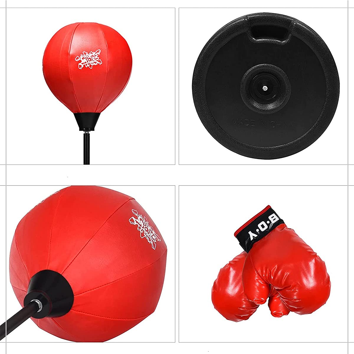 GYMAX Punching Ball da Terra per Adulti e Bambini, Sacco da Boxe con Guanti e Altezza Regolabile, Palla di Pugilato con Base Stabile