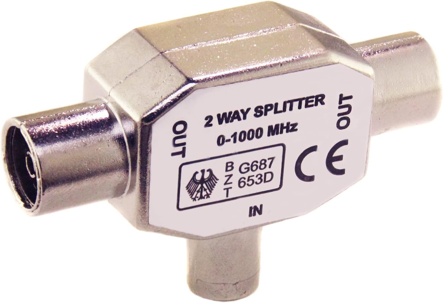 2Way Aerial Splitter Cable TV Splitter 2x Coax Plug 2 Male to 1