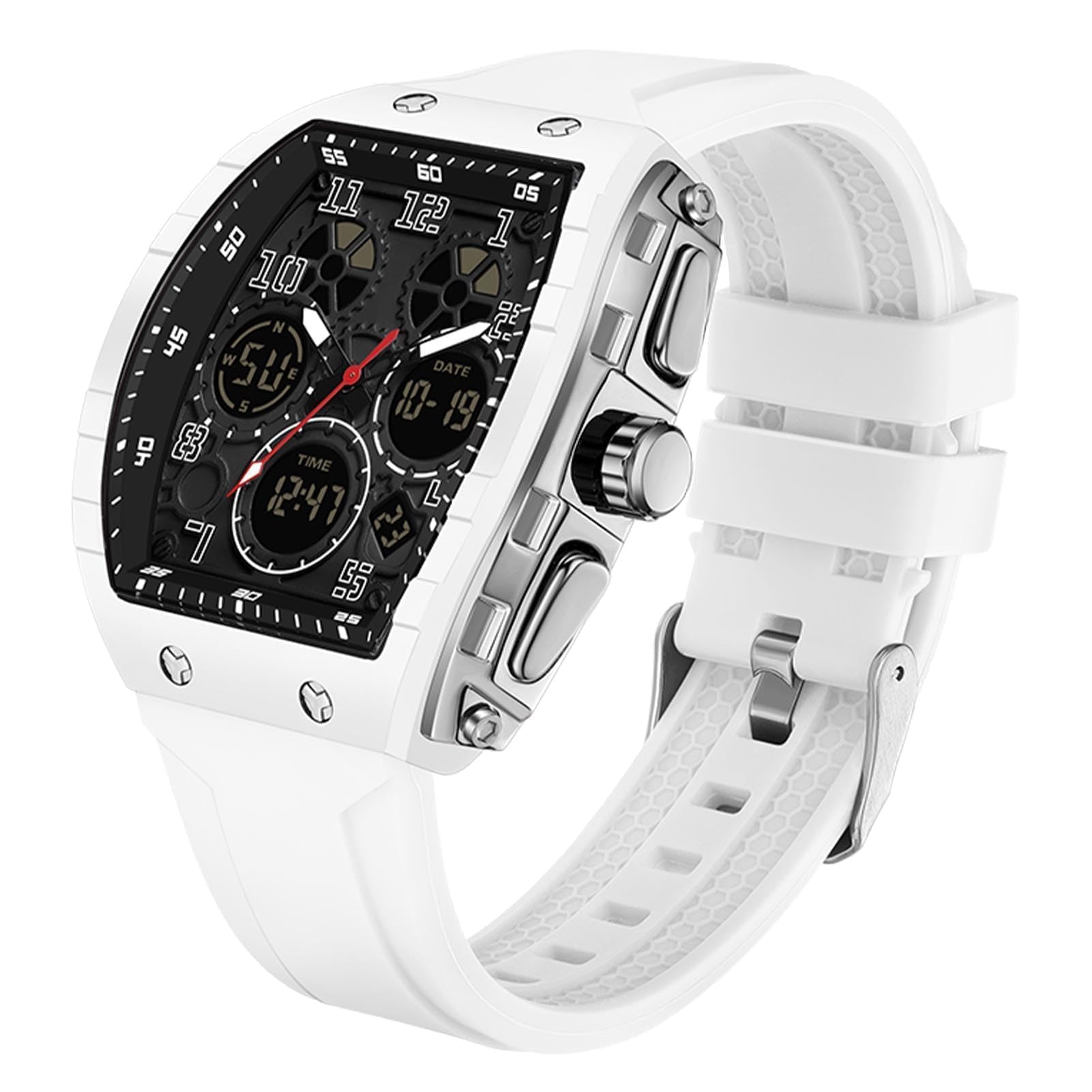 findtime Montre Militaire Homme Sport Design Unique Cadran Rectangulaire, Affichage Numérique Analogique, Double Fuseau, Chronomètre Étanche 5ATM, Style Punk