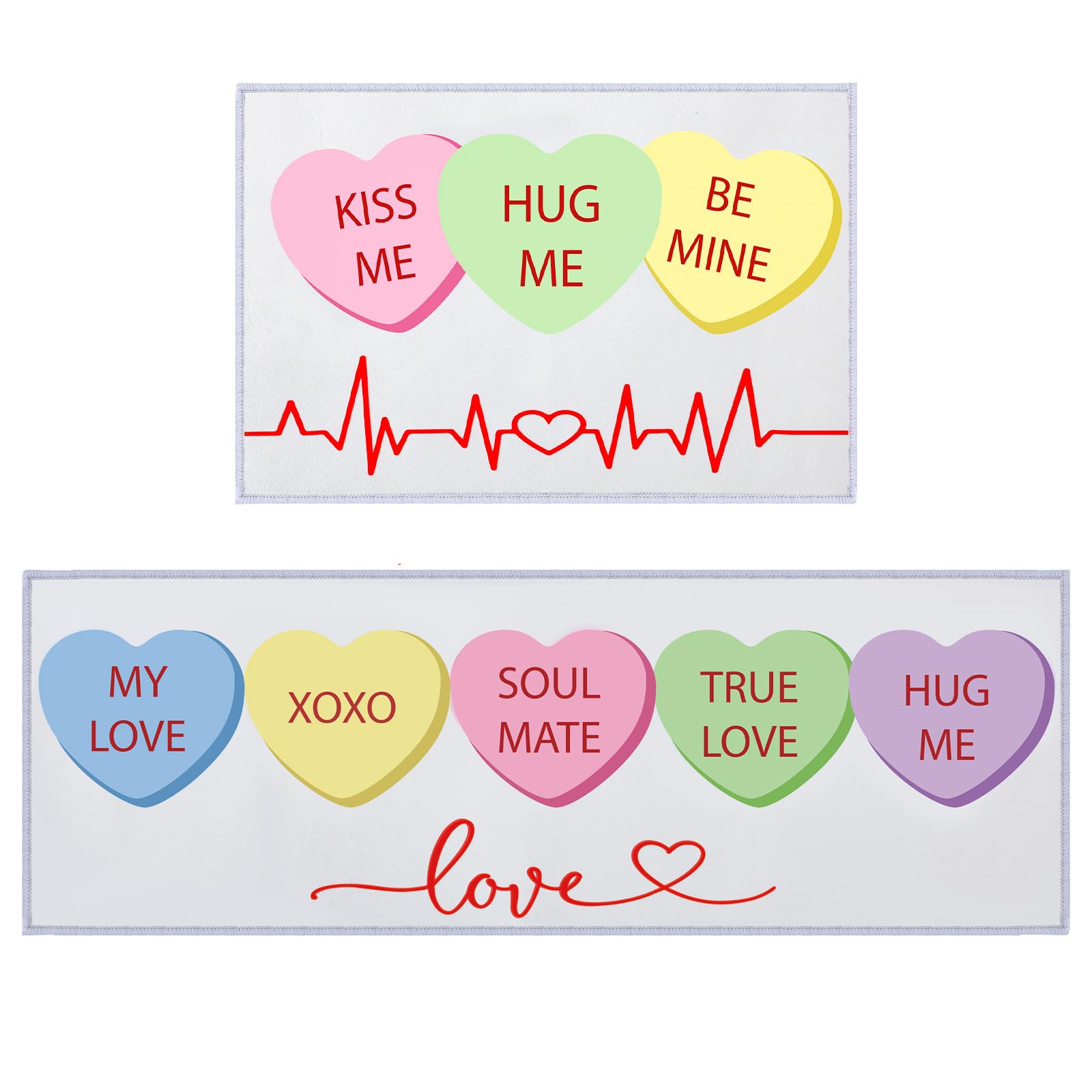Tondiamo Valentine Kitchen Mats Set of 2 Conversation Heart Door Rug Valentines' Day Doormat Kitchen Decor Non Slip Rectangle Floor Mat for Decor, 16 x 47 in and 16 x 24 in