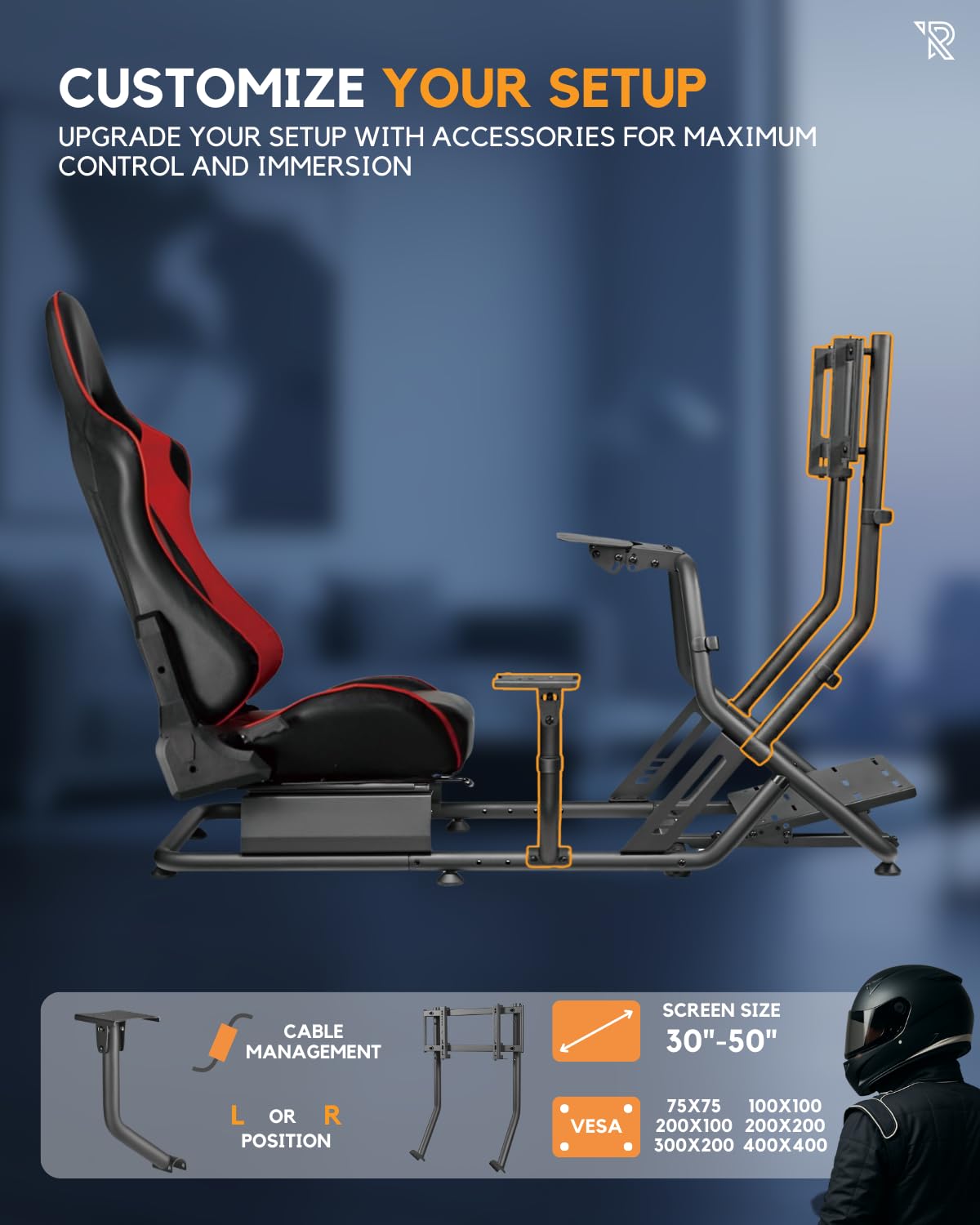 Ranqer Racing Simulator Cockpit - Racing chair with steel frame - Racing Cockpit/Racing Simulator Rhair - Adjustable Backrest for Beginners and Professionals - Metal frame - Simracing cockpit