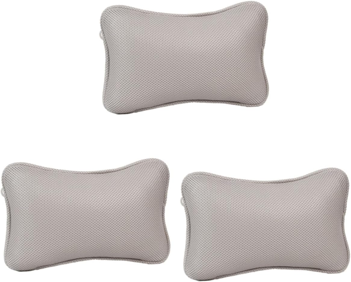 Gatuida 3pcs Bathtub Pad Suction Cups Neck Pillow Spa Bath Pillow for Bathtub Comfortable Tub Grey