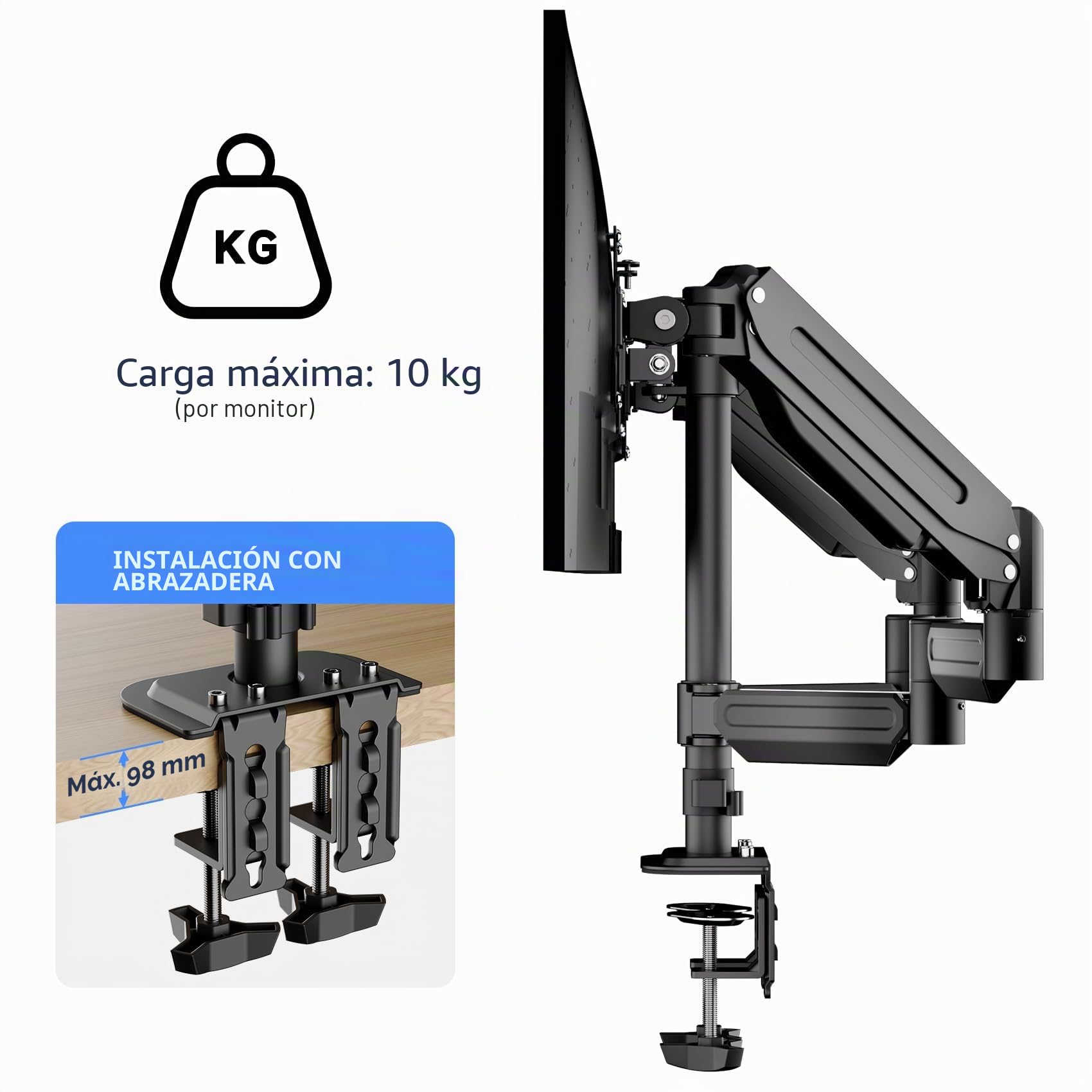 suptek Soporte de Triple Monitor con Resorte de Gas para Pantallas de 17-32", Brazo Triple Ergonómico Ajustable en Altura, Giro y Rotación 360°, VESA 75/100mm, Carga 10kg por Brazo, Negro, MD8003