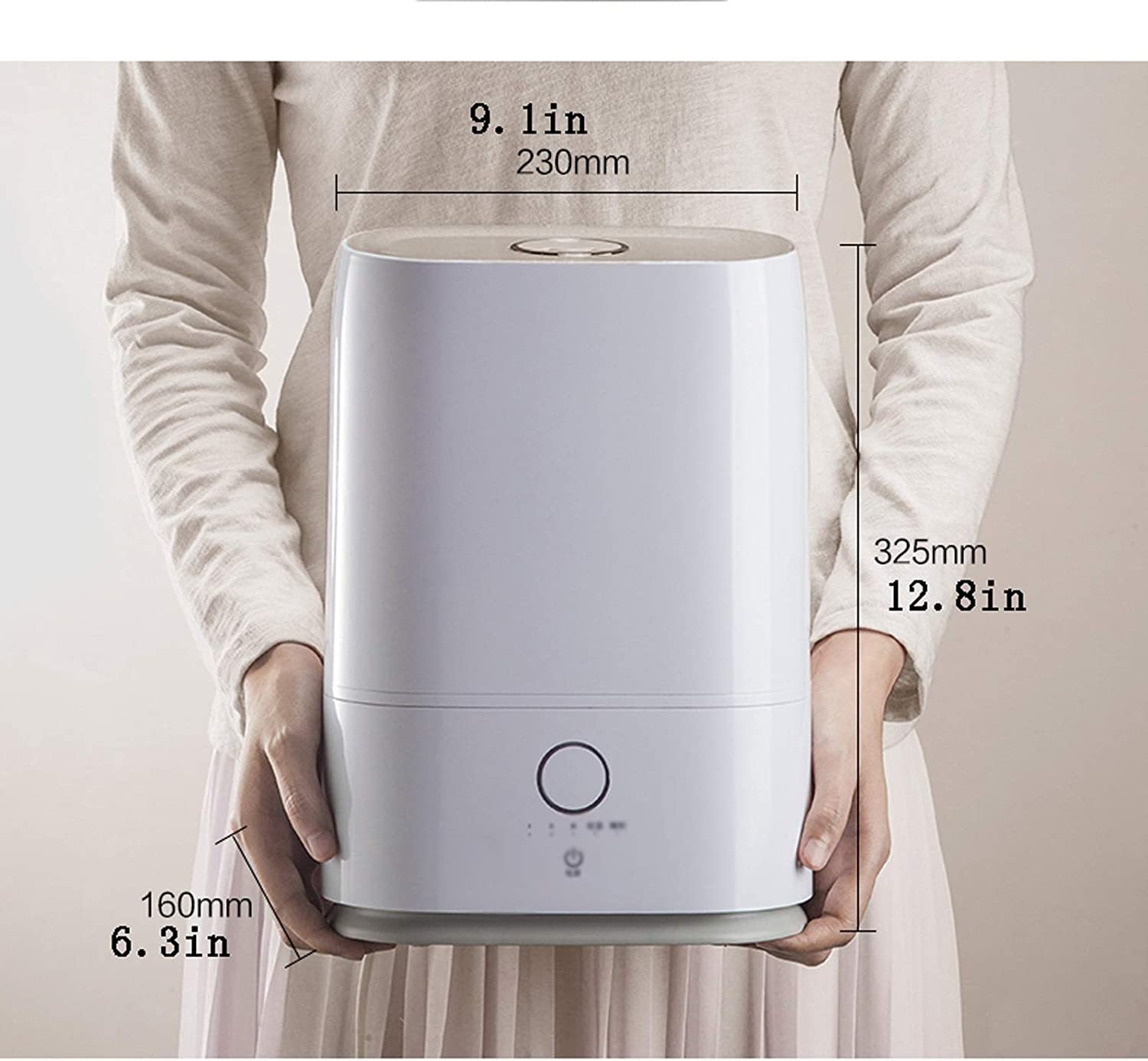Nawilżacz powietrza o dużej pojemności 5 l, higrostat i automatyczne wyłączanie bez wody, cichy, nawilżacz z funkcją pomiaru czasu, dyfuzor aromaterapeuty(