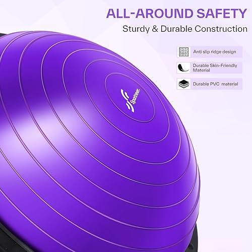 Miniatura 5 de Sportneer Entrenador de pelota de equilibrio con bandas de resistencia y bomba, media pelota de yoga inflable para entrenamiento de cuerpo completo