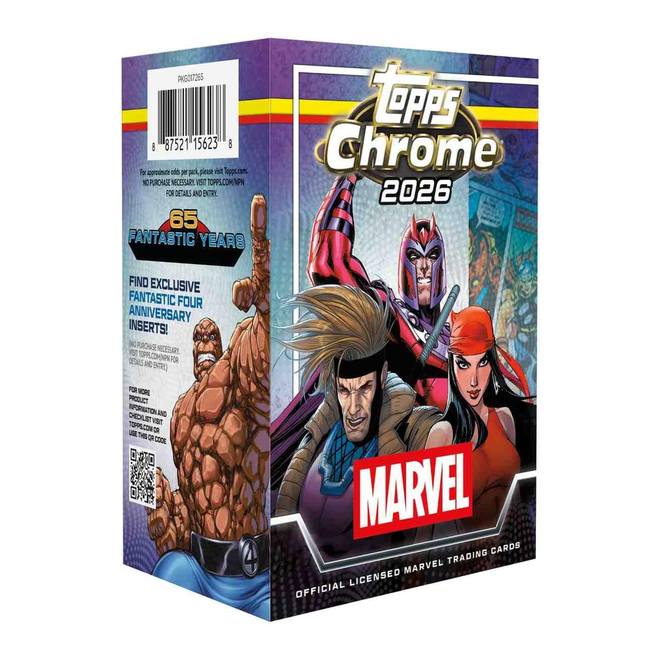 2026 Topps Chrome® Marvel Comics - Value Box (4 Cards Per Pack. 8 Packs Per Box.) Find exclusive Fantastic Four anniversary inserts!