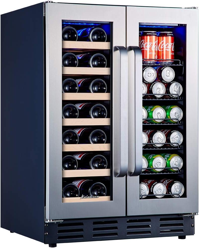 Kalamera Wine fridge, 24 inch Wine and Beverage Refrigerator Under Counter, Dual Zone Wine Cooler w/20 Bottles & 78 Cans, Seamless Steel DoorThe Forest Stewardship Council