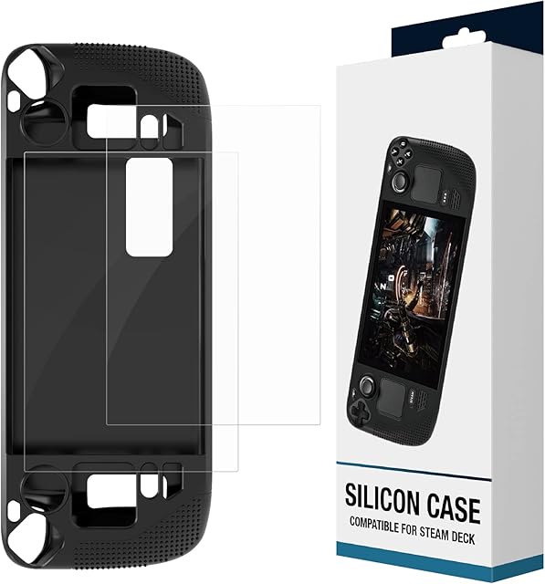BestFire Steam Deck Case with 2-Pack Screen Protector Glass for Steam Deck Silicone Skin Vinyl Shockproof Protective Cover Case Non-Slip Anti-Collision Accessories Compatible with Steam Deck Console