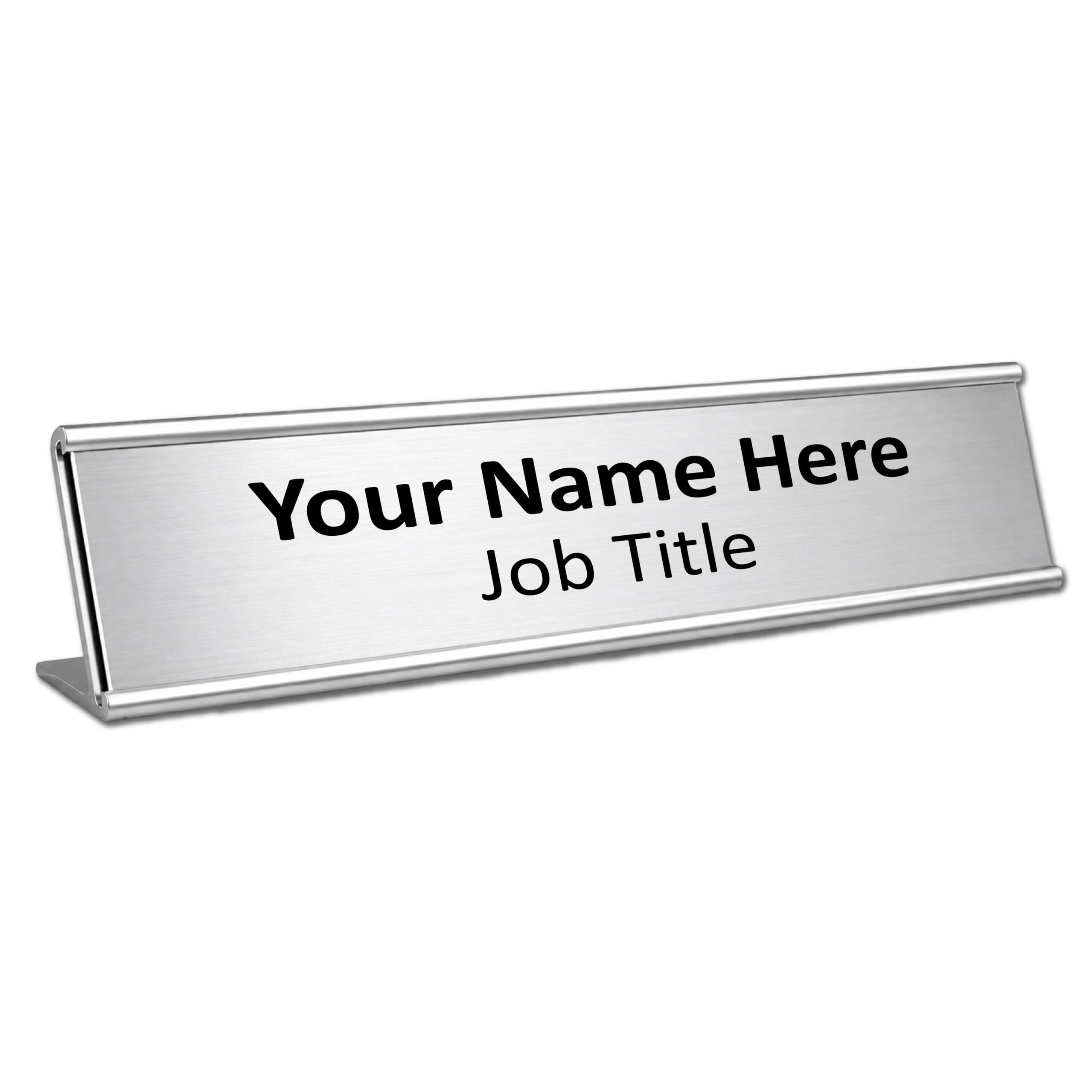 Personalised Office Desk Name Plate with Silver Aluminium Stand (Silver)