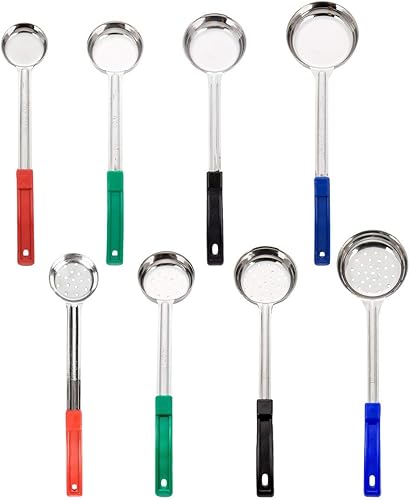 Primelyne - Juego de 8 cucharas de servicio para control de porciones, juego de cucharones, cucharones, 4 perforadas y 4 sólidas, 2, 4, 6 y 8 onzas