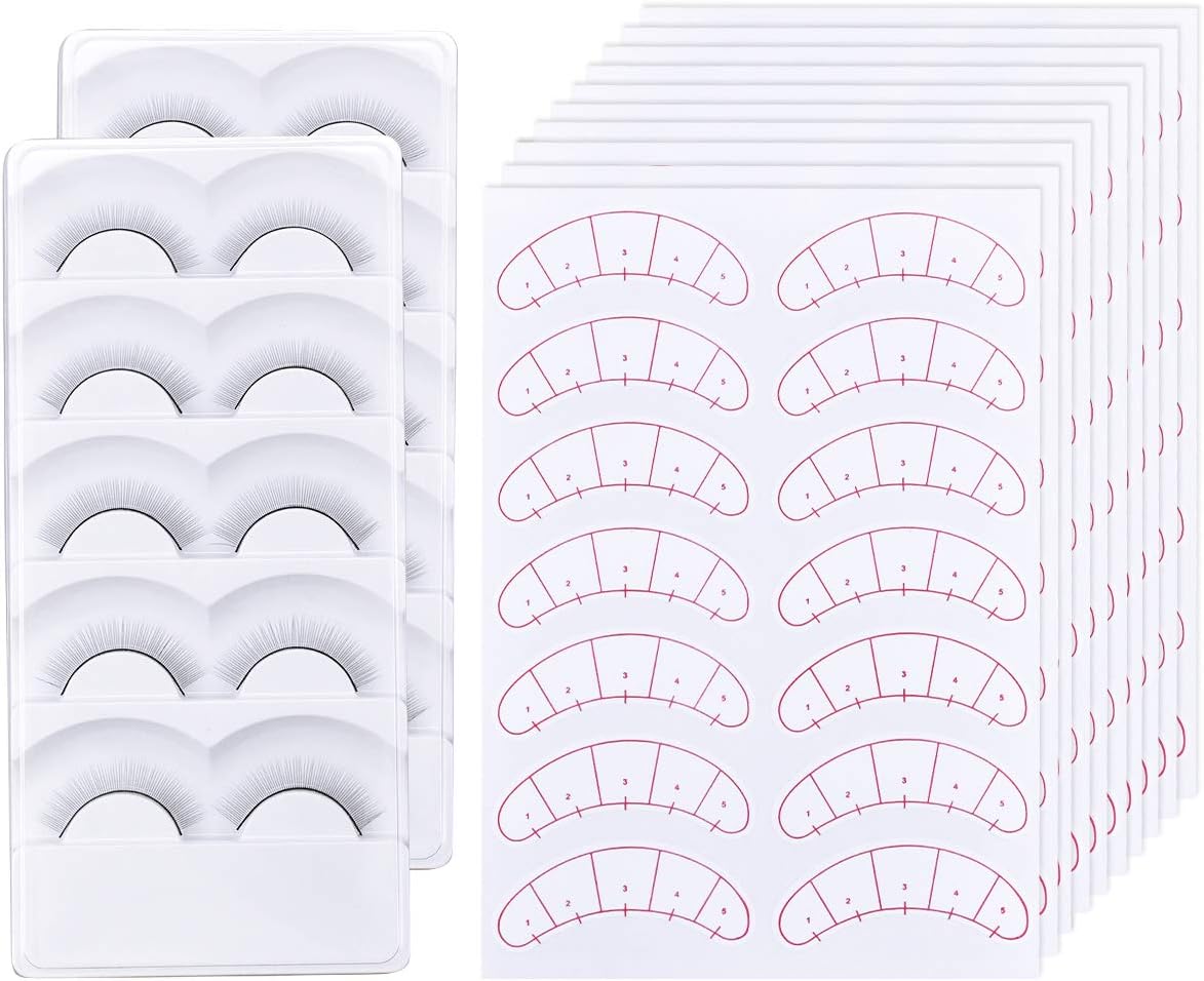 Eyelash Training Kit for Mannequin Head - 70 Pairs Practice Strips, 10 Pairs Self-Adhesive Lashes for Teaching Extensions