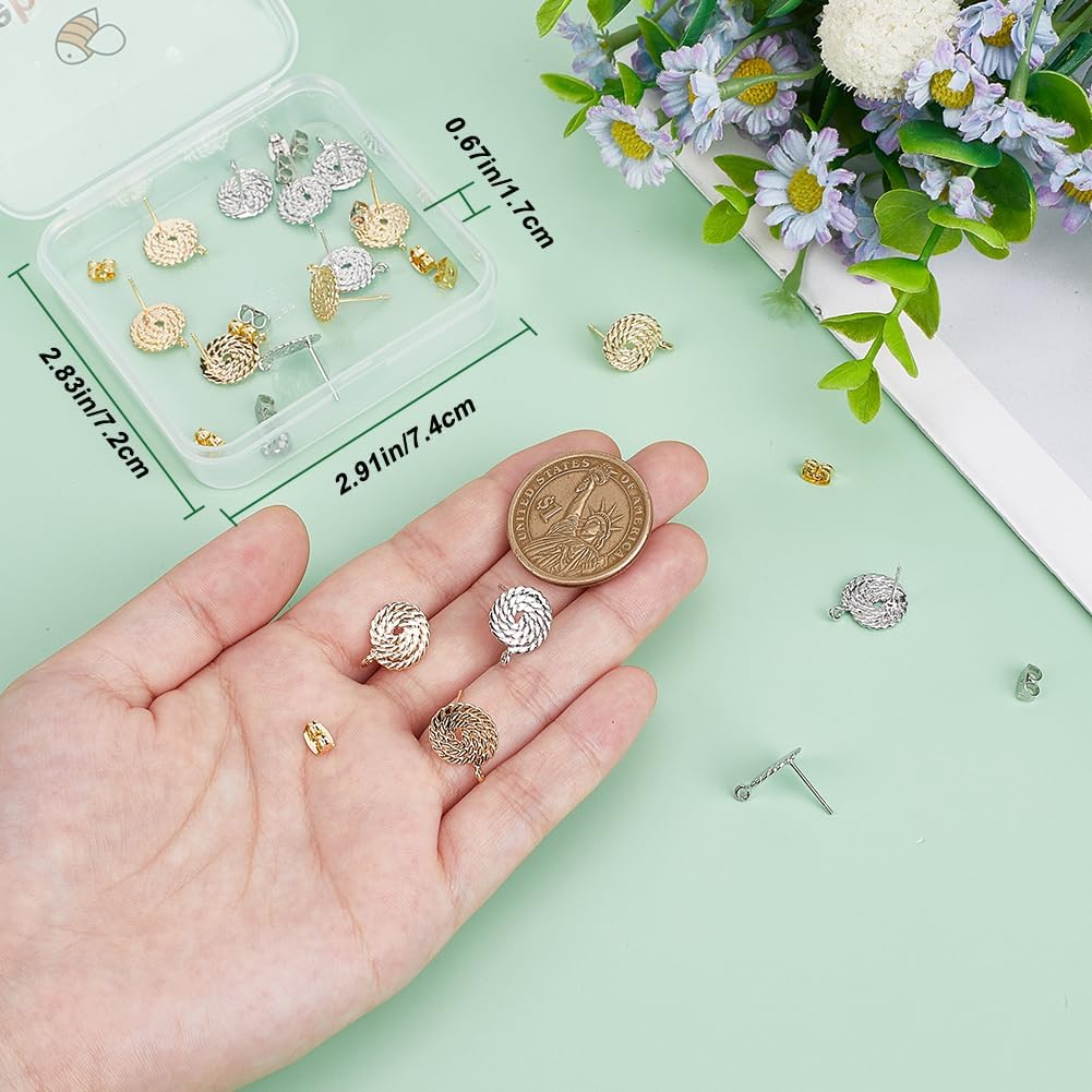 Beebeecraft 1 Box 20Pcs Disc Circle Ear Stud Real 18K Gold & Platinum Plated Brass Flat Round Earring Findings for DIY Jewelry Making Supplies