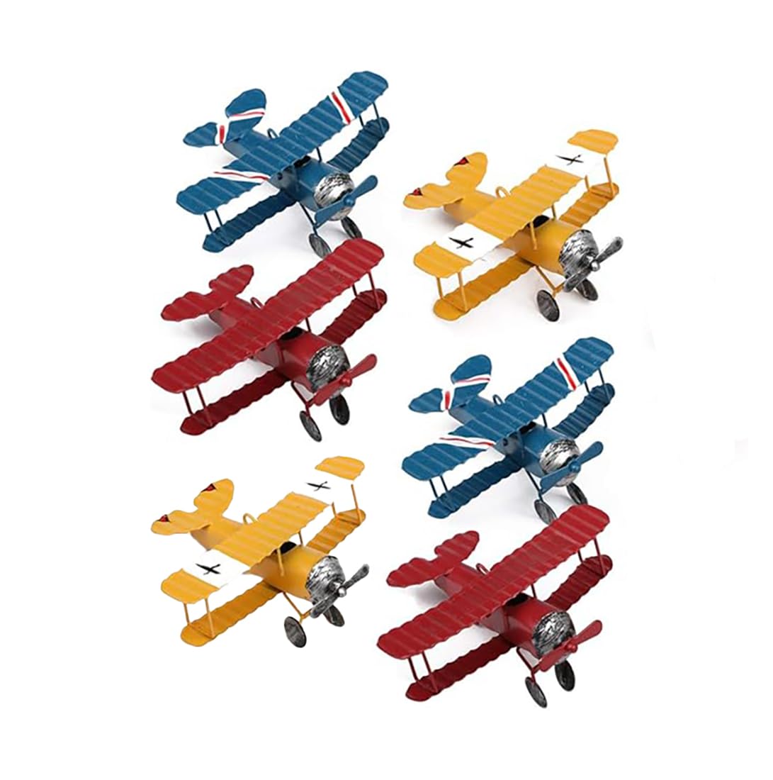 6 Pcs Vintage Metal Planes Model Decor Iron Retro Aircraft Glider Biplane Model Hanging Ornaments