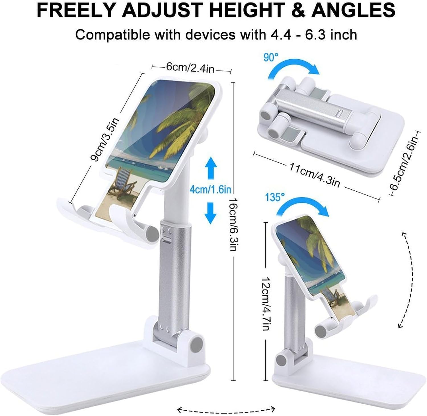 Beach Palm Tree Chairs Boats Foldable Cell Phone Stand, Anti-Slip Phone Holder image 2