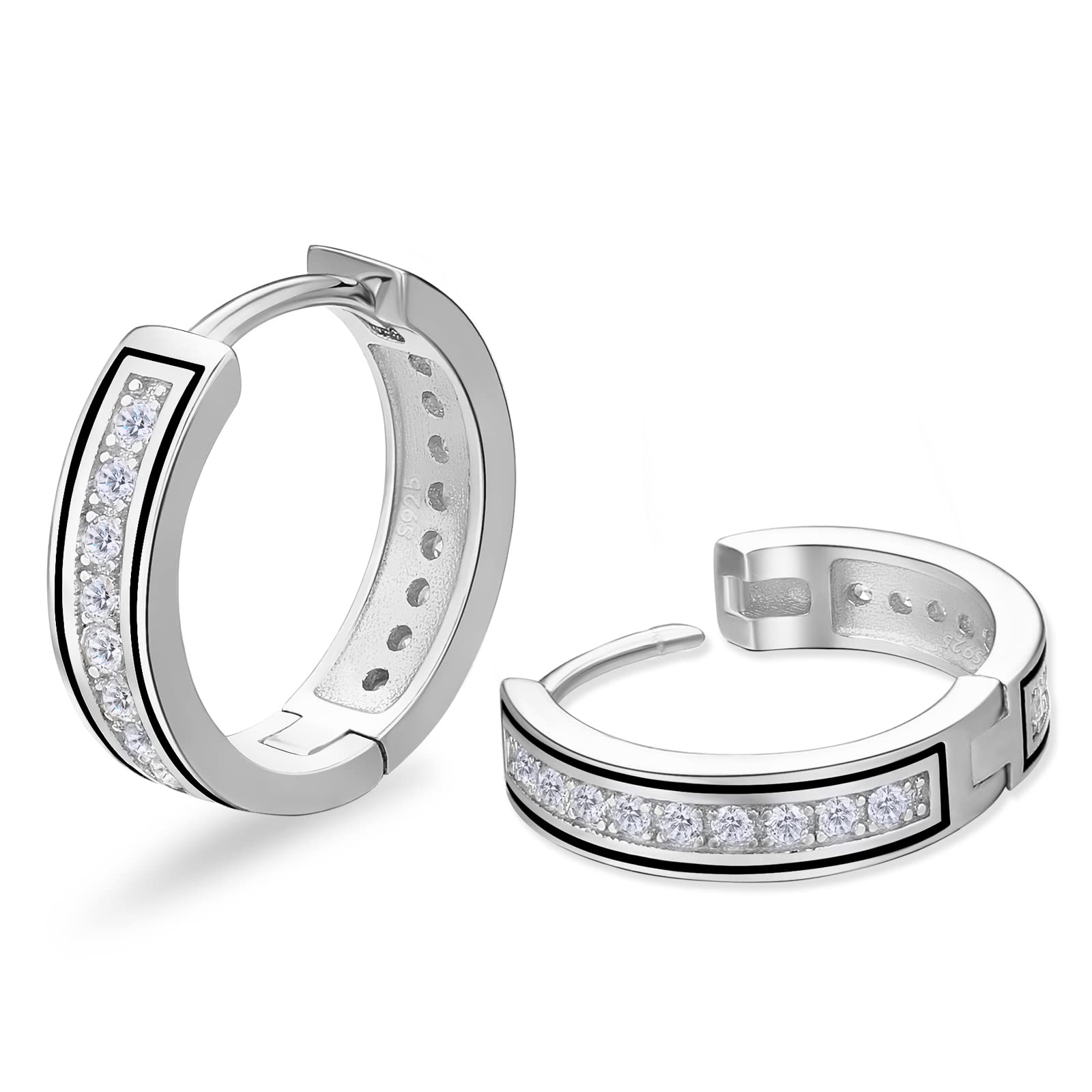 KRKC CO Hoop Earrings Men Sterling Silver Birthday Summer Gift for Men 14K White Gold Plating Hypoallergenic Curved
