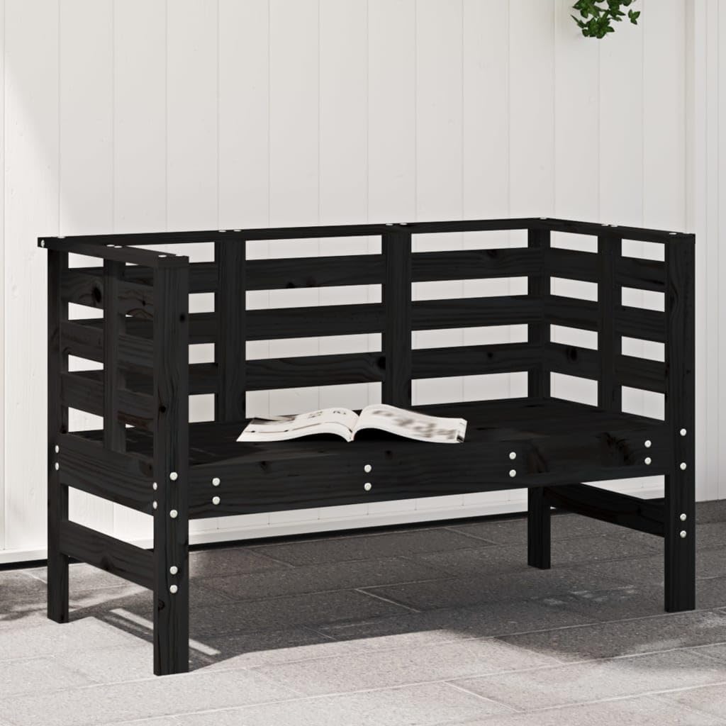 Banco de jardín negro 111,5 cm de madera de pino con respaldo