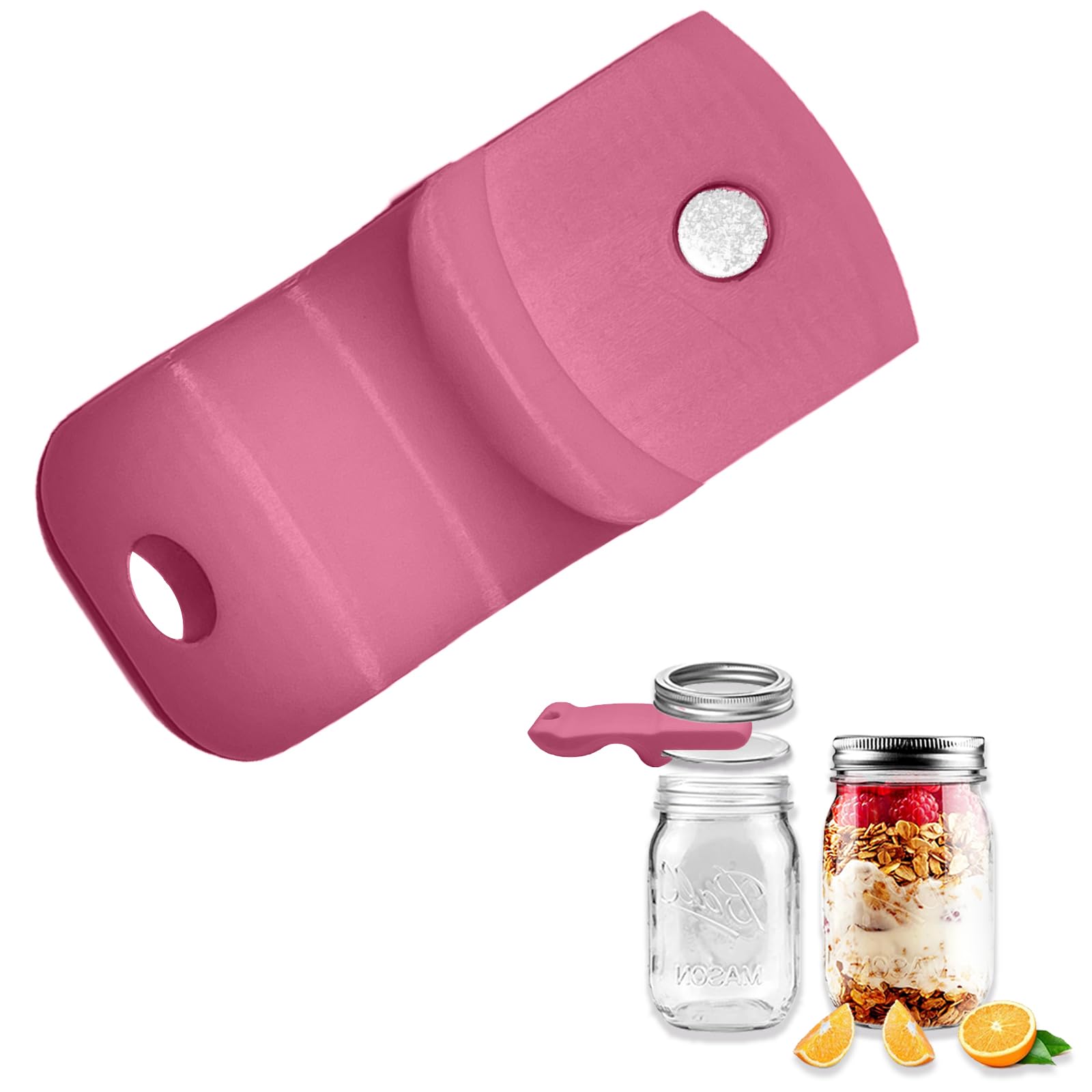 Mason Jar Opener and Canning Tool, Compatible with Mason Jar Lids, Releases Vacuum Seal on Wide Mouth and Regular Mouth, Magnetic Lid Lifter for Canning, Pickling (Peach Pink)