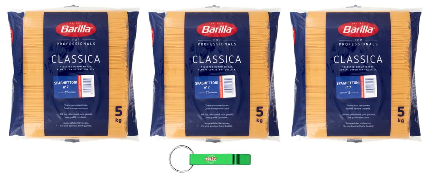 Barilla Spaghettoni Gastronomie Pasta 3 x 5kg Hartweizen Nudeln Großpackung HoReCa Vorrat + Beni Culinari Kostenloser Schlüsselanhänger
