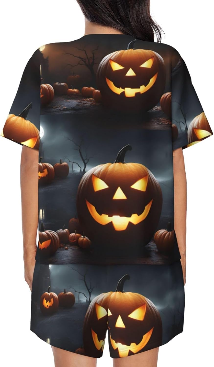 Women'S Halloween Pumpkin Print Pajamas Set,Womens Pj Sets For Summer,Loungewear Sets With Cooling Fabric