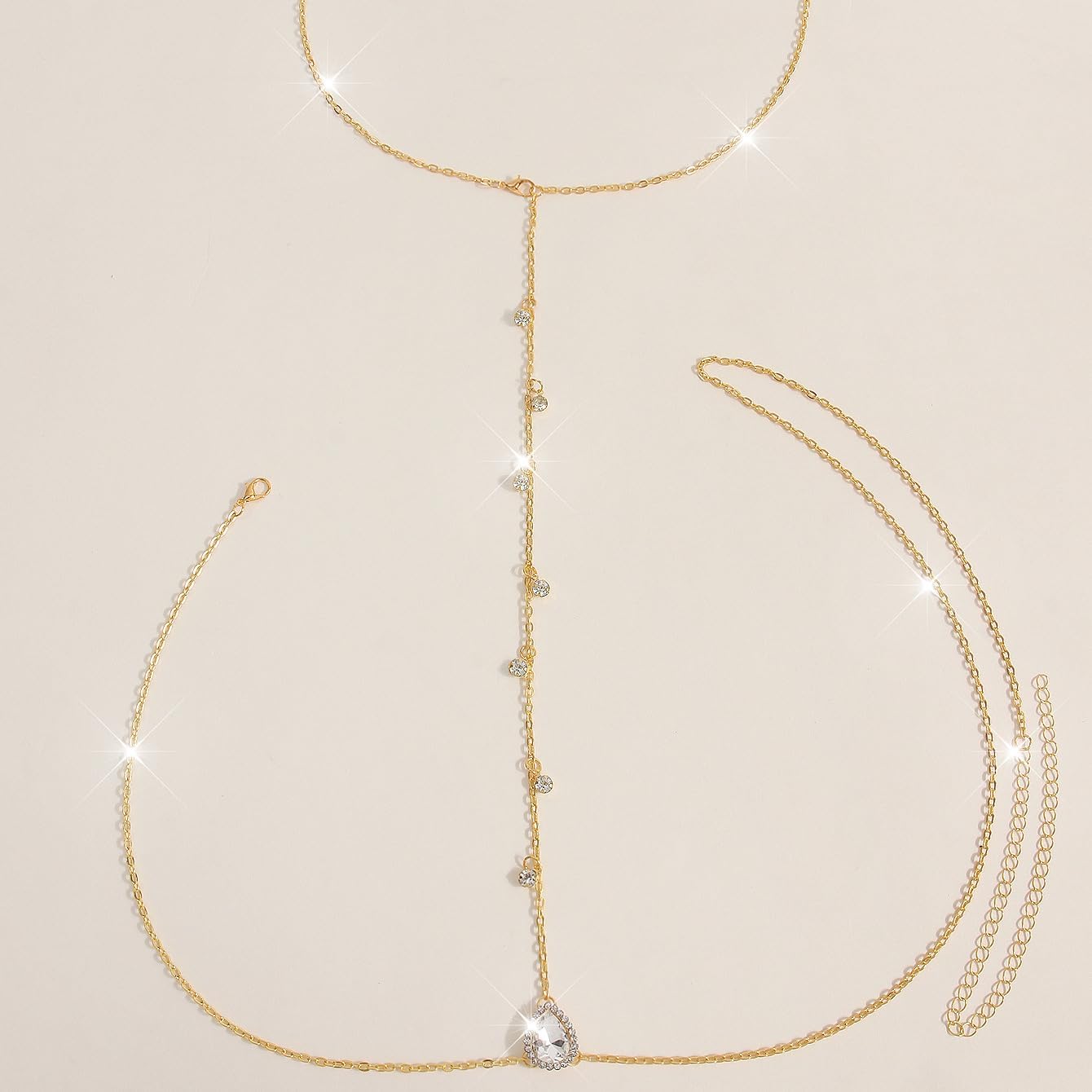 Multi-Layer Rhinestone Body Chain for Women Gold/Silver Tone Chest & Back Chain Beach Party Nightclub Jewelry