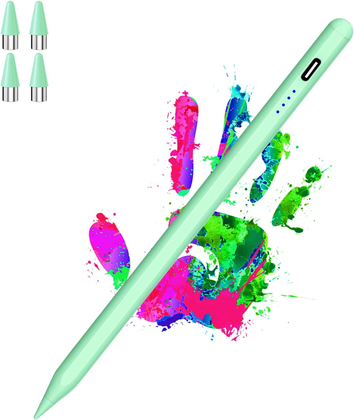 Luntak Active Stylus Pens for Touch Screens Magnetic Type-C Charging Tablet Pen with 4 POM Tips iPad Pencil Stylus Pen for iPad/Pro/Air/Mini/iPhone/Samsung/Android and Other Smartphone Device-Green