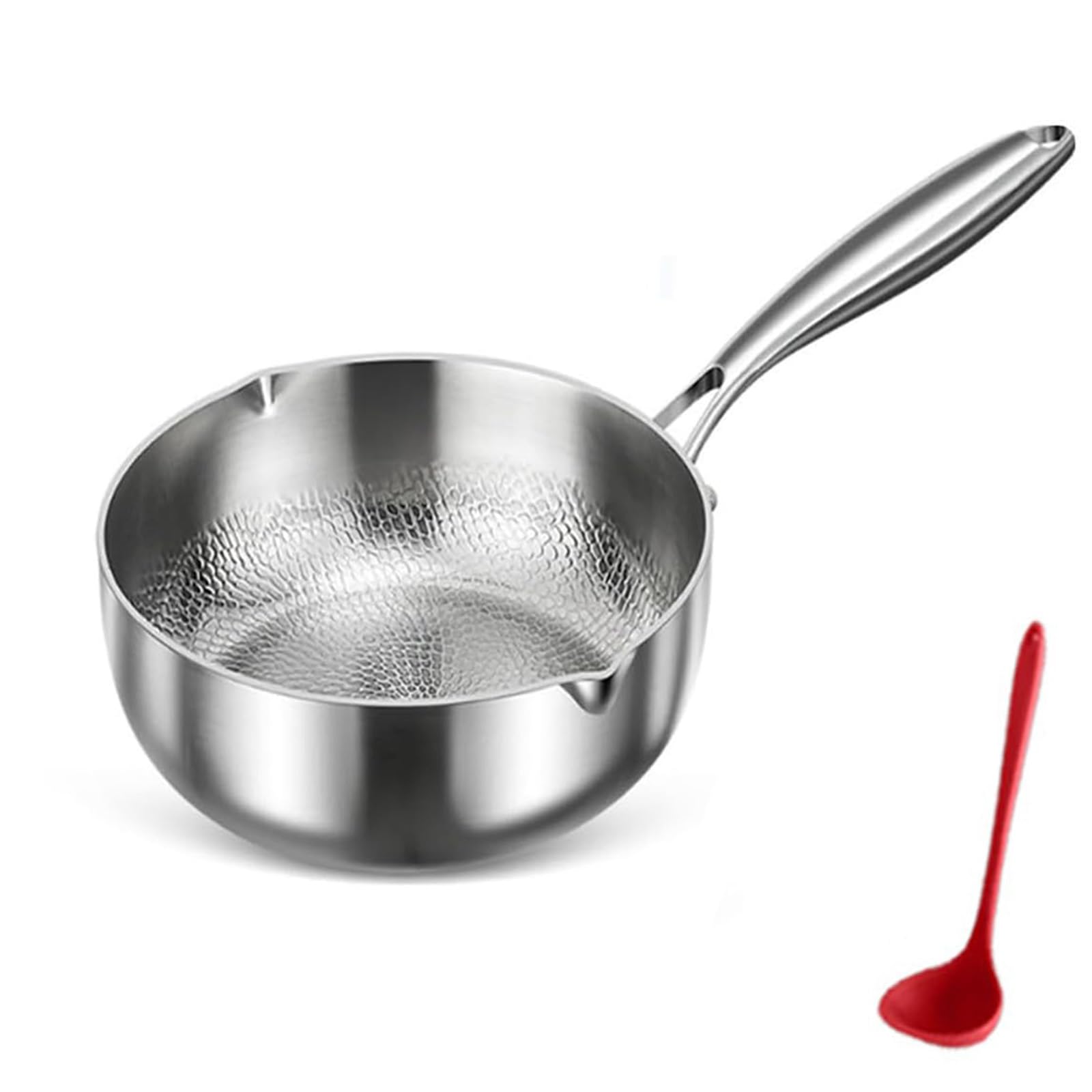 Padella Titanio, Padella in Titanio Martellato, Padelle Antiaderenti Pro, Doppio Beccuccio, Pentola a Fondo Spesso, Pentola per il Latte, Uniform Heating, per Tutti i Piani Cottura (no lid,24cm)