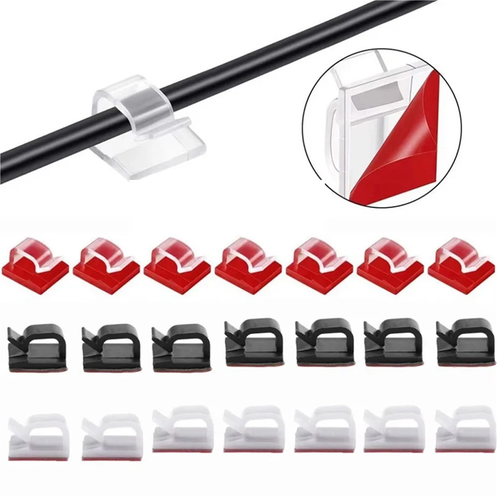 Clips de cable autoadhesivos, clips de cables, organizador de cables autoadhesivos, accesorios para coche, oficina, organizador de luces al aire libre (negro, 100 unidades)