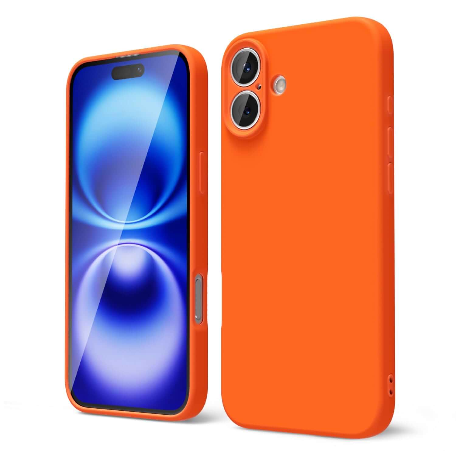 oakxco for iPhone 16 Phone Case Liquid Silicone, Neon Bright Solid Color, Thin Slim Soft Rubber Gel Matte TPU Plain Simple Protective Cover for Women Girl Cute Aesthetic, Neon Orange