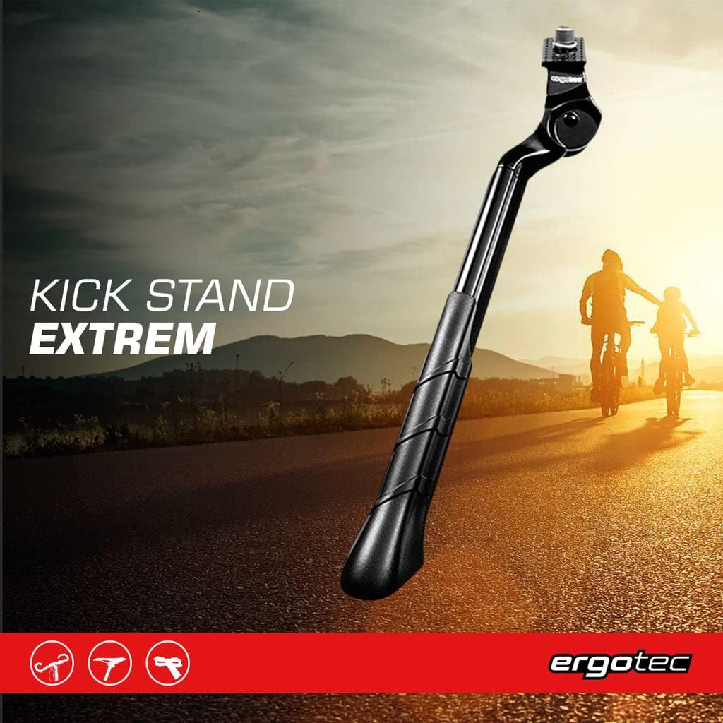 ergotec Extreme Kickstand, for Bicycles with 26" to 28" Wheel Sizes, Stable w/Durable Aluminium, Max Load 35kg/77 lb, Black Finish