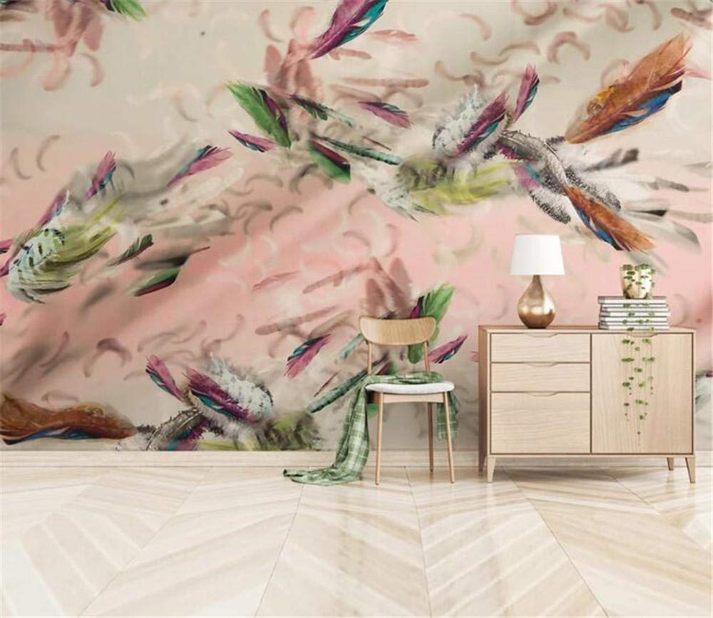 Papier peint mural 3D motif plume rose décor panoramique 300x210 cm