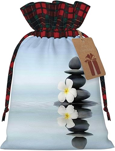 Temas de spa, bolsas de regalo con cordón de Navidad, piedras de masaje con flores en las aguas, bolsas de Santa para regalos de Navidad, regalos de