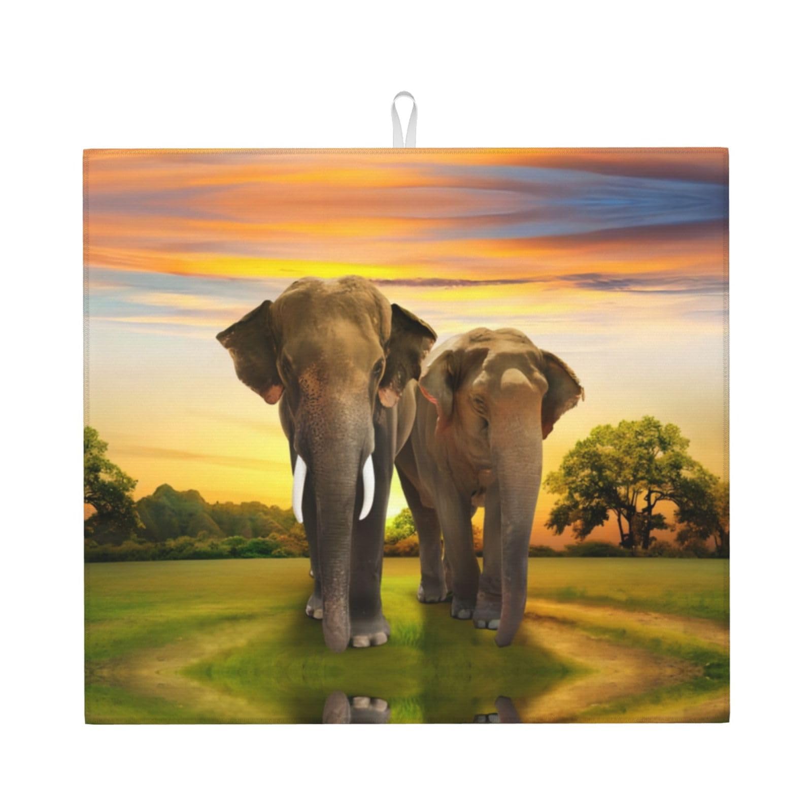 Yyhwhjde Black Elephant Walking Prints Kitchen Drying Mat – Absorbent Dish Throw For Countertop, Non-Slip Layer With Vibrant Prints, Ideal For Housewarming