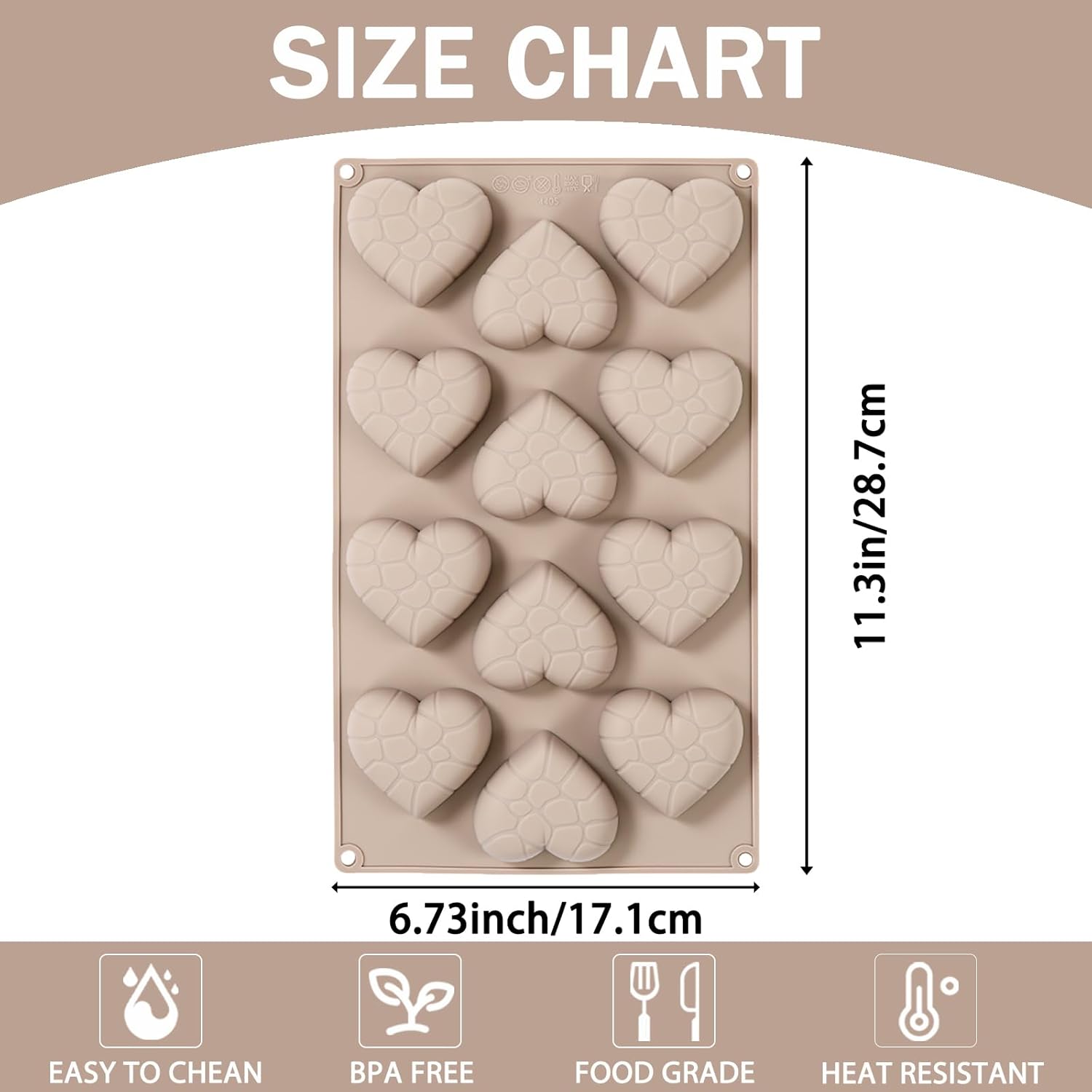 Valentine's Day Silicone Heart Molds, 12-Cavity Cracks Heart Shaped Chocolate Molds for Candy Jello Pudding Cookie Ice Cube Resin Cupcake Topper Cake Decoration, 11.3 x 6.73 x 0.94 inches - Image 2