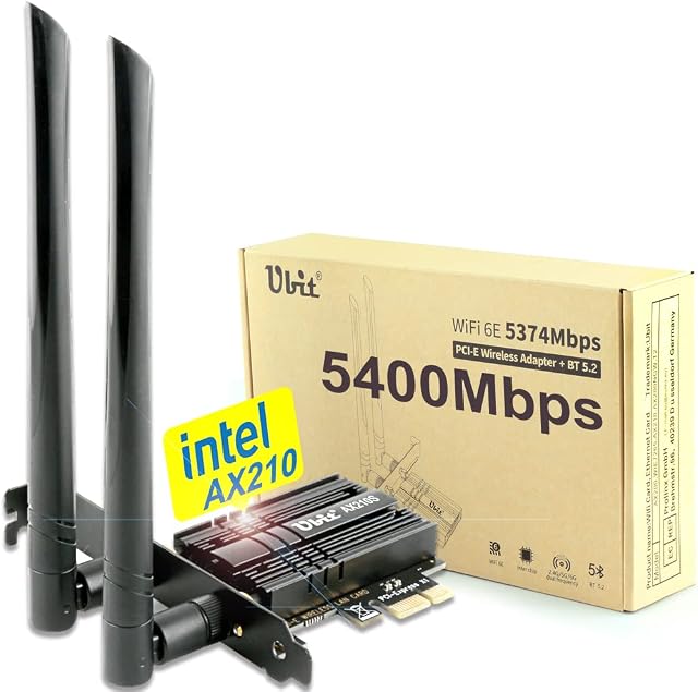 Ubit WiFi Card, Tri-Band 5400Mbps WiFi 6E 6GHz PCIe WiFi Card, BT 5.2, AX210 Wireless WLAN Adapter with MU-MIMO,OFDMA,Ultra-Low Latency, Supports Windows 10/11 (64bit)