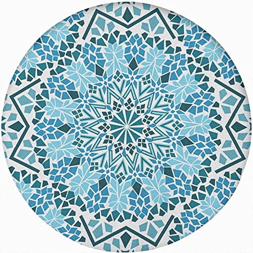 XISUNYA Moroccan Round Fitted Tablecloth,Geometrical Mosaics Pattern Mosaic and Print Elastic Edged Polyester Table Pad, Large, Fit Round Tables up 45