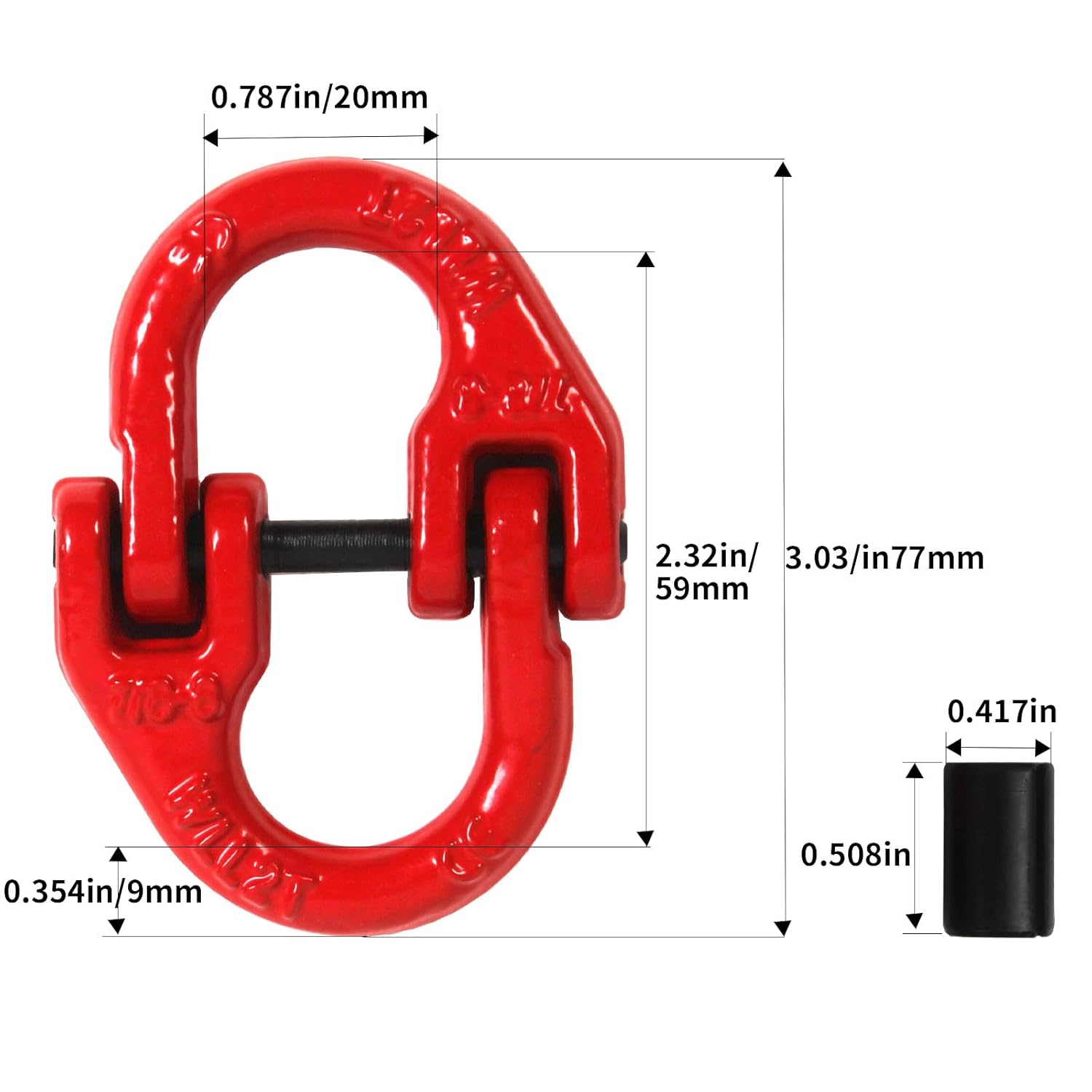 G80 Alloy Steel Hammerlock Coupling Link Connecting Link, 5/16", 2 Pack, Red, 4400 lbs Load Limit
