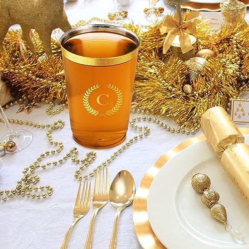 Datyiiha 100 Pieces Monogrammed Plastic Cups Gold Foil Letter C Disposable Cups 12 oz Clear Initial Party Cups for Wedding Birthday Baby Shower Personalized Party Drinkware by Datyiiha - Used condition - Image 6